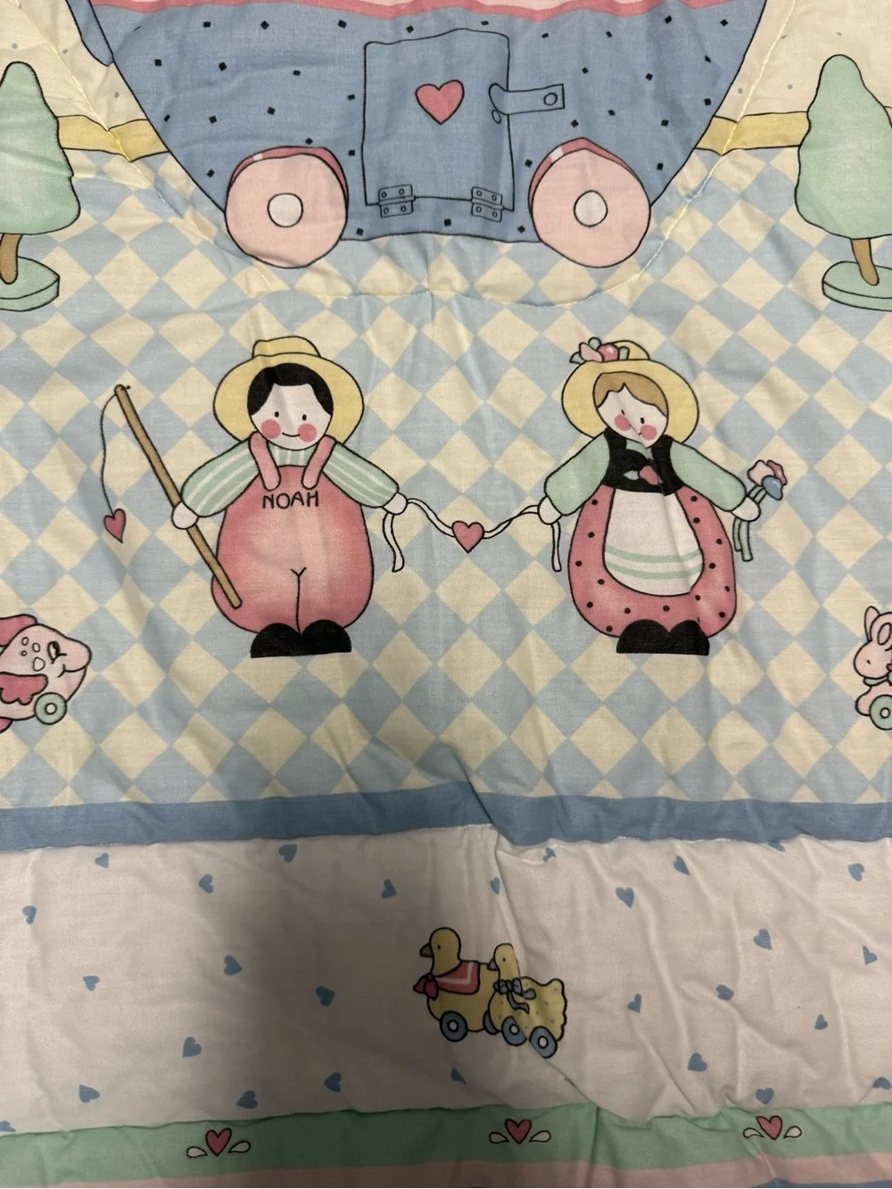 VTG 90s Daisy Kingdom Noah’s Nursery Ark Crib Quilt & Wall piece